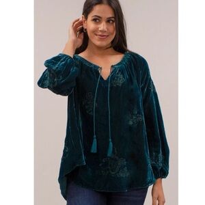 Kyla Seo Rhea teal embroidered velvet top NWT Size small